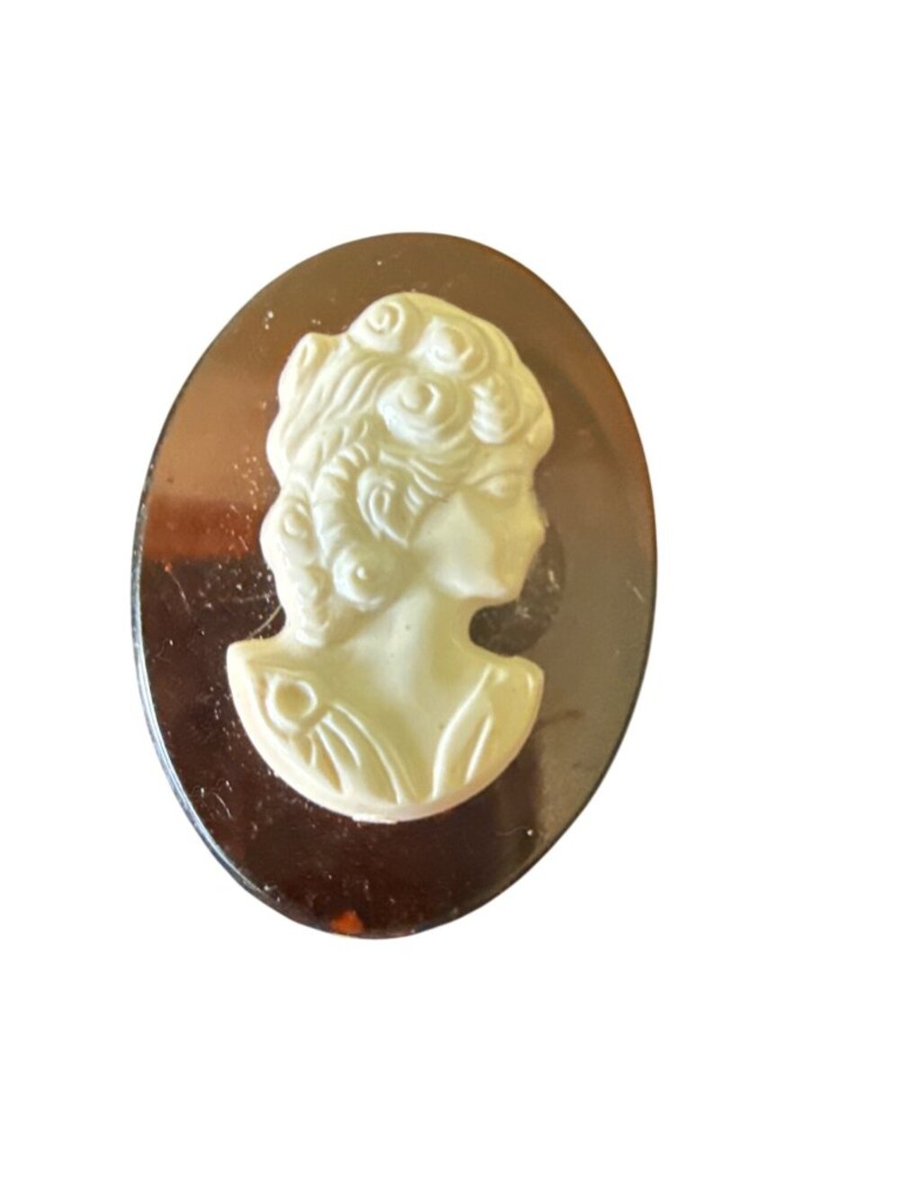 Vintage Victorian Cameo Brooch Faux Cream Shell Resin Dark Brown Coquette Goth